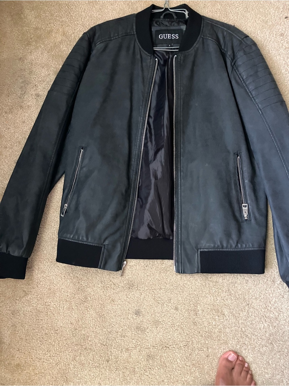 GUESS Black Men's Bomber Jacket with Quilted Sleeve Detail